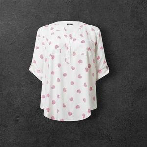 Women's White and Pink Heart Print Top